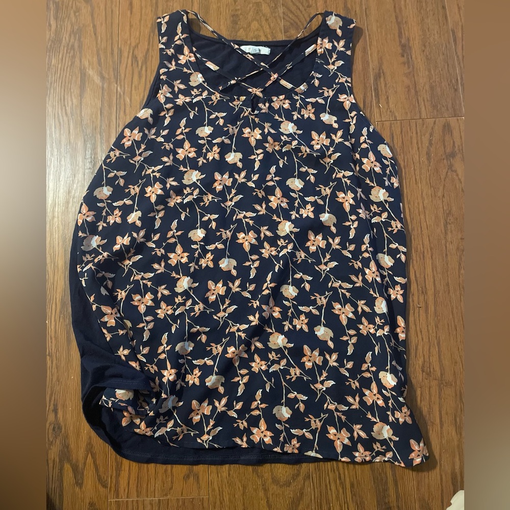 Maurices Floral Tank Top - Dark Blue and Light Orange